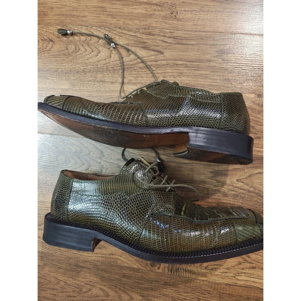 David Eden Dress Shoes Mens Size 9 Green Crocodile Alligator Oxford Square Toe